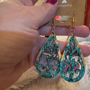 Homemade Green&gold Sparkle Earrings